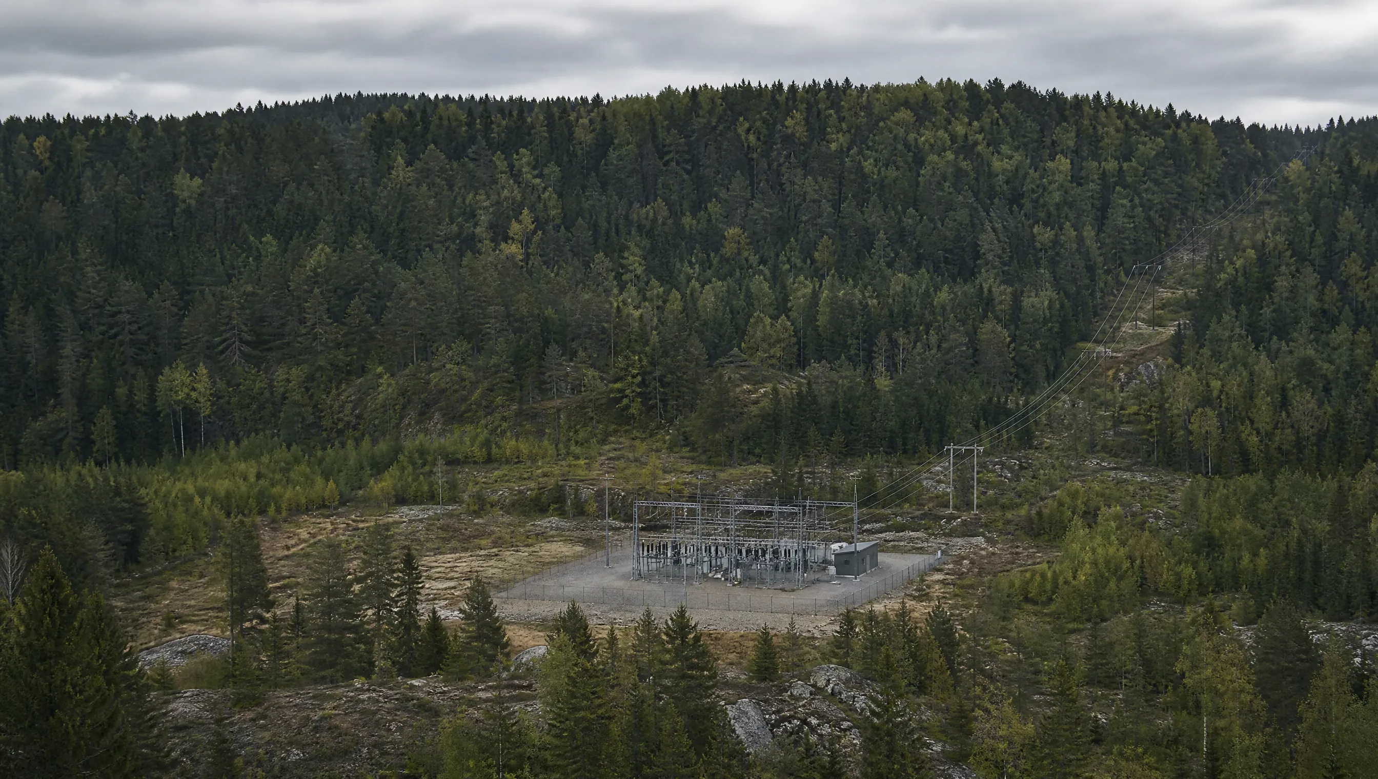 A remote electrical substation in a Swedish forest clearing